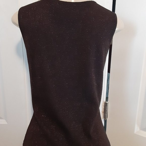 Vintage Joseph A brown Metallic shimmer beaded sleeveless silk top - Picture 3 of 12